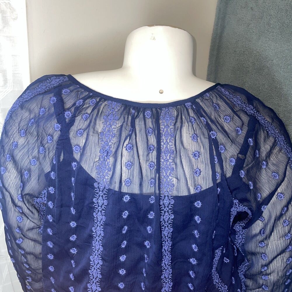 Olive And Oak Womens Blouse‎ 1X Blue Half Sleeve Lined Peasant Boho Festival Top - Picture 11 of 11